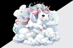 Watercolor cute unicorn delicate mane wings soaring above clouds print 20 oz tumbler skinny mug wrap clipart t-shirt sublimation printable design