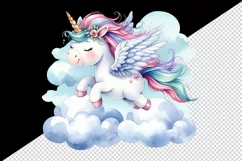 Watercolor cute unicorn delicate mane wings soaring above clouds print 20 oz tumbler skinny mug wrap clipart t-shirt sublimation printable design