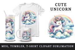 Watercolor cute unicorn delicate mane wings soaring above clouds print 20 oz tumbler skinny mug wrap clipart t-shirt sublimation printable design