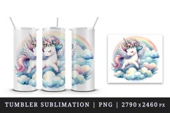 Watercolor cute unicorn delicate mane wings soaring above clouds print 20 oz tumbler skinny mug wrap clipart t-shirt sublimation printable design