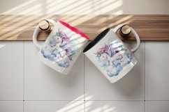 Watercolor cute unicorn delicate mane wings soaring above clouds print 20 oz tumbler skinny mug wrap clipart t-shirt sublimation printable design