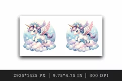 Watercolor cute unicorn delicate mane wings soaring above clouds print 20 oz tumbler skinny mug wrap clipart t-shirt sublimation printable design
