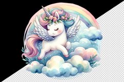 Watercolor cute unicorn delicate mane wings soaring above clouds print 20 oz tumbler skinny mug wrap clipart t-shirt sublimation printable design