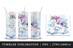 Watercolor cute unicorn delicate mane wings soaring above clouds print 20 oz tumbler skinny mug wrap clipart t-shirt sublimation printable design