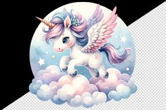 Watercolor cute unicorn delicate mane wings soaring above clouds print 20 oz tumbler skinny mug wrap clipart t-shirt sublimation printable design
