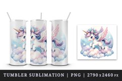 Watercolor cute unicorn delicate mane wings soaring above clouds print 20 oz tumbler skinny mug wrap clipart t-shirt sublimation printable design