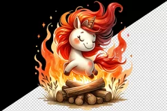 Watercolor cute unicorn fiery red orange mane dancing around bonfire print 20 oz tumbler skinny mug wrap clipart t-shirt sublimation printable design