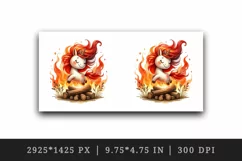 Watercolor cute unicorn fiery red orange mane dancing around bonfire print 20 oz tumbler skinny mug wrap clipart t-shirt sublimation printable design