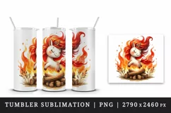 Watercolor cute unicorn fiery red orange mane dancing around bonfire print 20 oz tumbler skinny mug wrap clipart t-shirt sublimation printable design