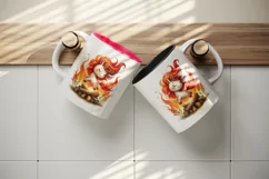 Watercolor cute unicorn fiery red orange mane dancing around bonfire print 20 oz tumbler skinny mug wrap clipart t-shirt sublimation printable design