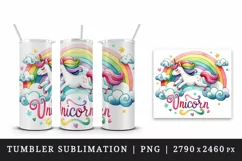 Watercolor cute unicorn floating clouds rainbow word Unicorn quote print 20 oz tumbler skinny mug wrap clipart t-shirt sublimation printable design