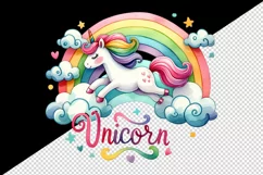 Watercolor cute unicorn floating clouds rainbow word Unicorn quote print 20 oz tumbler skinny mug wrap clipart t-shirt sublimation printable design