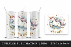 Watercolor cute unicorn floating gold stars word Unicorn quote print 20 oz tumbler skinny mug wrap clipart t-shirt sublimation printable design