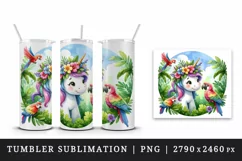 Watercolor cute unicorn floral mane colorful parrots birds tropical print 20 oz tumbler skinny mug wrap clipart t-shirt sublimation printable design