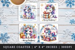 Watercolor cute unicorn girt box gold glitter stars sparkles Merry Christmas quote New Year winter print square coaster mug coasters sublimation design