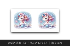 Watercolor cute unicorn glistening crystal horn sparkle snowflakes print 20 oz tumbler skinny mug wrap clipart t-shirt sublimation printable design
