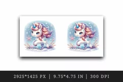Watercolor cute unicorn glistening crystal horn sparkle snowflakes print 20 oz tumbler skinny mug wrap clipart t-shirt sublimation printable design