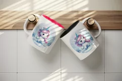 Watercolor cute unicorn glistening crystal horn sparkle snowflakes print 20 oz tumbler skinny mug wrap clipart t-shirt sublimation printable design