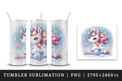Watercolor cute unicorn glistening crystal horn sparkle snowflakes print 20 oz tumbler skinny mug wrap clipart t-shirt sublimation printable design