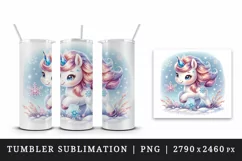 Watercolor cute unicorn glistening crystal horn sparkle snowflakes print 20 oz tumbler skinny mug wrap clipart t-shirt sublimation printable design