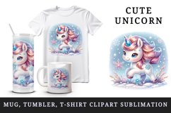 Watercolor cute unicorn glistening crystal horn sparkle snowflakes print 20 oz tumbler skinny mug wrap clipart t-shirt sublimation printable design