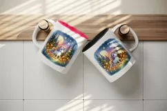 Watercolor cute unicorn glowing fireflies magical forest at dusk night print 20oz tumbler skinny mug wrap clipart t-shirt sublimation printable design