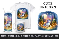 Watercolor cute unicorn glowing fireflies magical forest at dusk night print 20oz tumbler skinny mug wrap clipart t-shirt sublimation printable design