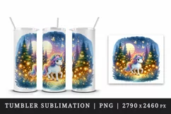 Watercolor cute unicorn glowing fireflies magical forest at dusk night print 20oz tumbler skinny mug wrap clipart t-shirt sublimation printable design