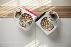 Watercolor cute unicorn glowing lanterns leading parade at twilight print 20 oz tumbler skinny mug wrap clipart t-shirt sublimation printable design