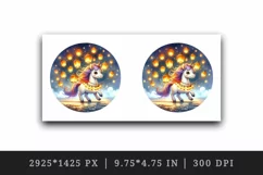 Watercolor cute unicorn glowing lanterns leading parade at twilight print 20 oz tumbler skinny mug wrap clipart t-shirt sublimation printable design