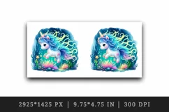 Watercolor cute unicorn glowing mane exploring an underwater world print 20 oz tumbler skinny mug wrap clipart t-shirt sublimation printable design