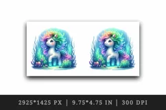 Watercolor cute unicorn glowing mane exploring an underwater world print 20 oz tumbler skinny mug wrap clipart t-shirt sublimation printable design