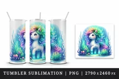 Watercolor cute unicorn glowing mane exploring an underwater world print 20 oz tumbler skinny mug wrap clipart t-shirt sublimation printable design