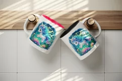 Watercolor cute unicorn glowing mane exploring an underwater world print 20 oz tumbler skinny mug wrap clipart t-shirt sublimation printable design