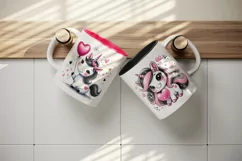 Watercolor cute unicorn holding pink heart balloon Valentines Day love print tumbler skinny mug wrap clipart t-shirt sublimation printable design png