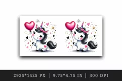 Watercolor cute unicorn holding pink heart balloon Valentines Day love print tumbler skinny mug wrap clipart t-shirt sublimation printable design png