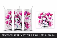 Watercolor cute unicorn holding pink heart balloon Valentines Day love print tumbler skinny mug wrap clipart t-shirt sublimation printable design png