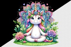 Watercolor cute unicorn mandala meditating in peaceful zen garden print 20 oz tumbler skinny mug wrap clipart t-shirt sublimation printable design