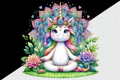 Watercolor cute unicorn mandala meditating in peaceful zen garden print 20 oz tumbler skinny mug wrap clipart t-shirt sublimation printable design
