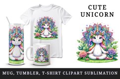 Watercolor cute unicorn mandala meditating in peaceful zen garden print 20 oz tumbler skinny mug wrap clipart t-shirt sublimation printable design