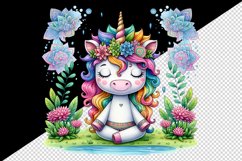 Watercolor cute unicorn mandalas meditating in peaceful zen garden print 20 oz tumbler skinny mug wrap clipart t-shirt sublimation printable design
