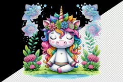 Watercolor cute unicorn mandalas meditating in peaceful zen garden print 20 oz tumbler skinny mug wrap clipart t-shirt sublimation printable design
