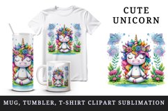 Watercolor cute unicorn mandalas meditating in peaceful zen garden print 20 oz tumbler skinny mug wrap clipart t-shirt sublimation printable design