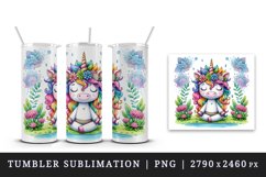Watercolor cute unicorn mandalas meditating in peaceful zen garden print 20 oz tumbler skinny mug wrap clipart t-shirt sublimation printable design