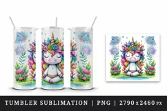 Watercolor cute unicorn mandalas meditating in peaceful zen garden print 20 oz tumbler skinny mug wrap clipart t-shirt sublimation printable design