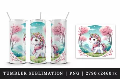 Watercolor cute unicorn mane delicate cherry blossoms Japanese garden print 20 oz tumbler skinny mug wrap clipart t-shirt sublimation printable design