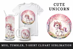 Watercolor cute unicorn mane delicate cherry blossoms Japanese garden print 20 oz tumbler skinny mug wrap clipart t-shirt sublimation printable design