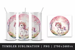 Watercolor cute unicorn mane delicate cherry blossoms Japanese garden print 20 oz tumbler skinny mug wrap clipart t-shirt sublimation printable design