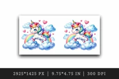 Watercolor cute unicorn mane rainbow clouds hearts Valentine Day print 20 oz tumbler skinny mug wrap clipart t-shirt sublimation printable design