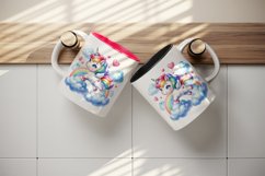 Watercolor cute unicorn mane rainbow clouds hearts Valentine Day print 20 oz tumbler skinny mug wrap clipart t-shirt sublimation printable design